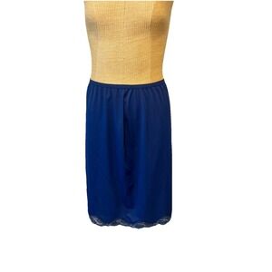 Vtg Shadowline Navy‎ Blue Lace Nylon Half Slip Lace Large Medium Euc Skirt